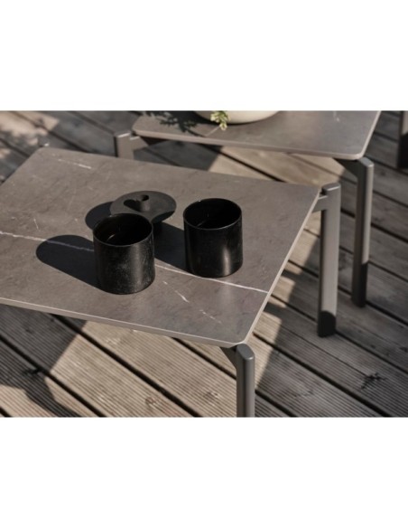 Mesa de Centro Exterior HALLAVARA 56x66 cm, Acero Inox, Piedra compuesta / Antracita / Gris - Brafab