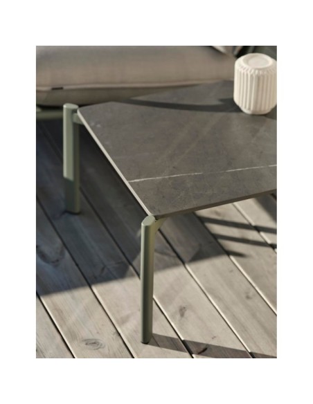 Mesa de Centro Exterior HALLAVARA 56x66 cm, Acero Inox, Piedra compuesta / Verde Empolvado / Gris - Brafab