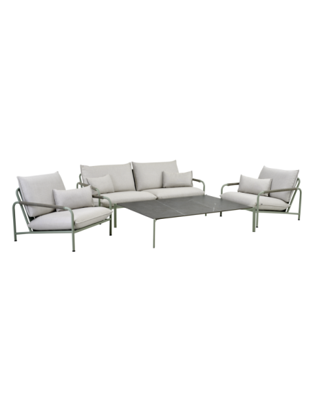 Mesa de Centro Exterior HALLAVARA 162x112 cm, Acero Inox, Piedra compuesta / Verde Empolvado / Gris - Brafab