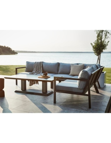 Mesa de Centro Exterior HEIS (altura ajustable), Aluminio, Cristal / Negro - Brafab