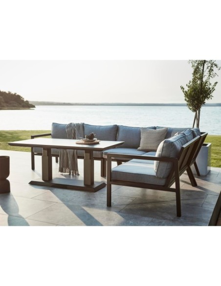 Mesa de Centro Exterior HEIS (altura ajustable), Aluminio, Cristal / Negro - Brafab