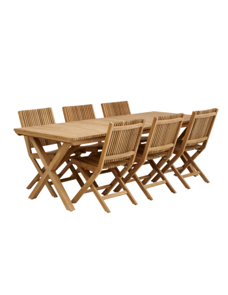 Mesa Exterior JULITA 220x90 cm de Comedor, Madera de Teca / Natural - Brafab