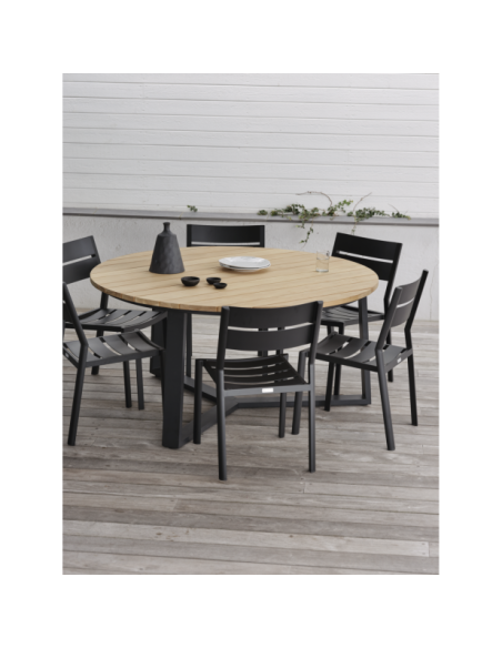 Mesa Exterior LAURION Ø150 cm de Comedor, Madera de Teca, Aluminio / Negro / Natural - Brafab