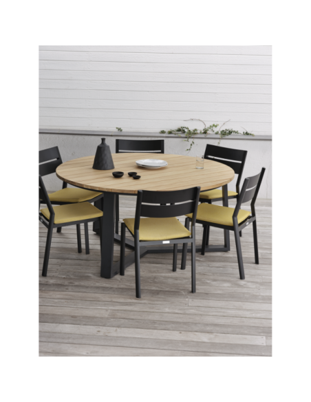 Mesa Exterior LAURION Ø150 cm de Comedor, Madera de Teca, Aluminio / Negro / Natural - Brafab