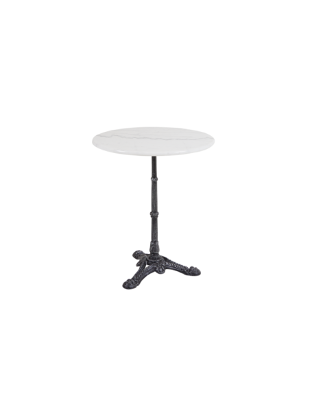 Mesa Bistró Redonda Exterior LOIRE Ø60 cm, Hierro fundido, Mármol / Blanco / Negro - Brafab