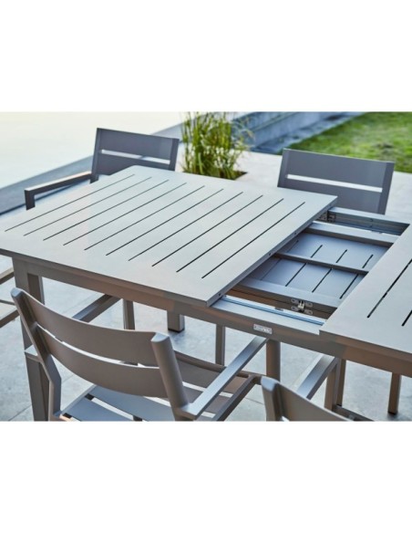 Mesa Extensible Exterior LOMMA 194/312x100 cm de Comedor, Aluminio Caqui - Brafab