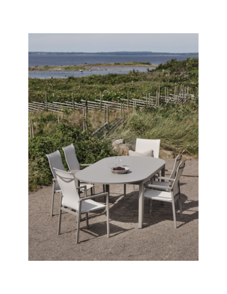 Mesa Extensible Exterior LOMMA ELIPSE 220/280x110 cm de Comedor, Aluminio Caqui - Brafab