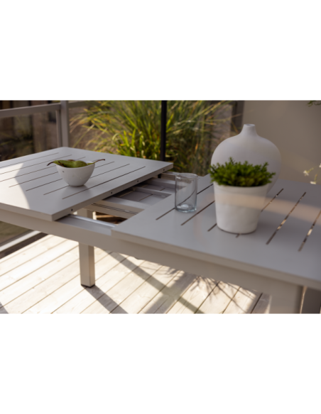 Mesa Extensible Exterior LOMMA SMALL 132/192x80 cm de Comedor, Aluminio Gris Claro - Brafab
