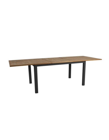 Mesa Extensible Exterior LYON 194/252x92 cm de Comedor, Aluminio, Teca FSC / Negro / Natural - Brafab