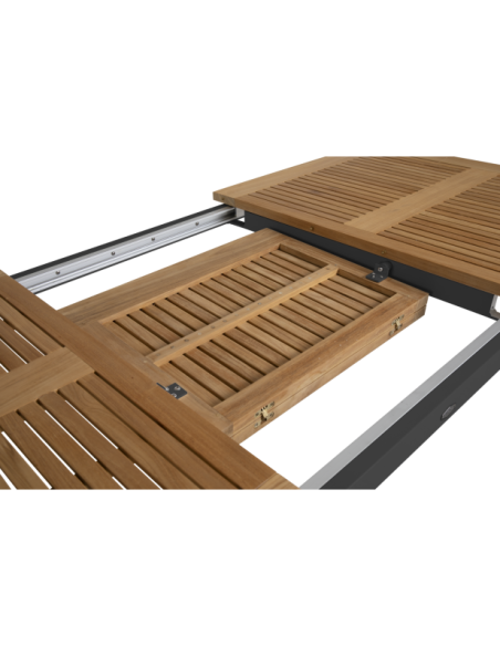 Mesa Extensible Exterior LYON 224/304x100 cm de Comedor, Aluminio, Teca FSC / Negro / Natural - Brafab