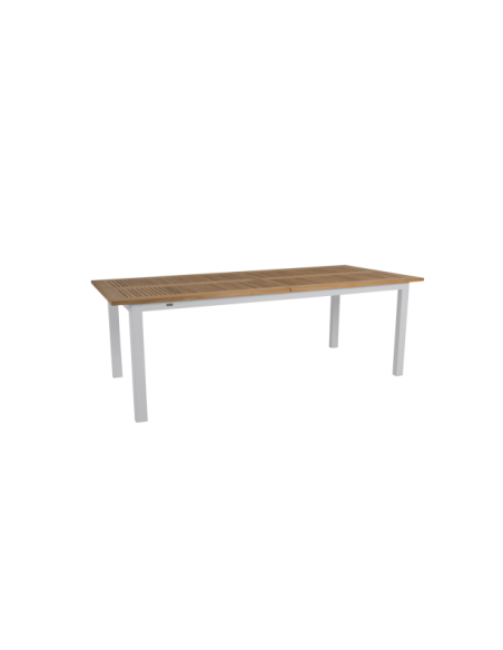 Mesa Extensible Exterior LYON 224/304x100 cm de Comedor, Aluminio, Teca FSC / Gris Claro / Natural - Brafab