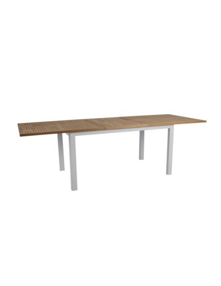 Mesa Extensible Exterior LYON 194/252x92 cm de Comedor, Aluminio, Teca FSC / Gris Claro / Natural - Brafab
