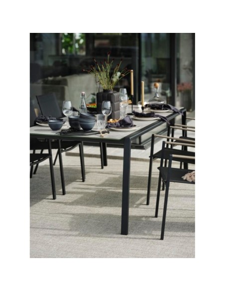 Mesa Exterior LYRA 220x100 cm de Comedor, Acero inoxidable, Cristal / Negro / Arena - Brafab