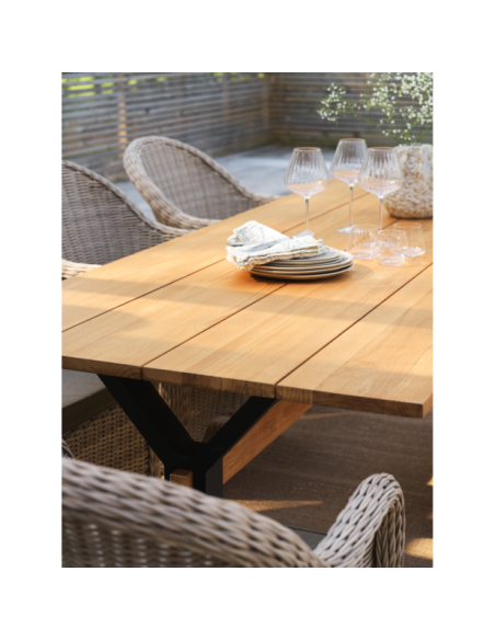 Mesa Exterior MARK 230x95 cm de Comedor, Aluminio, Madera de Teca FSC / Negro / Natural - Brafab