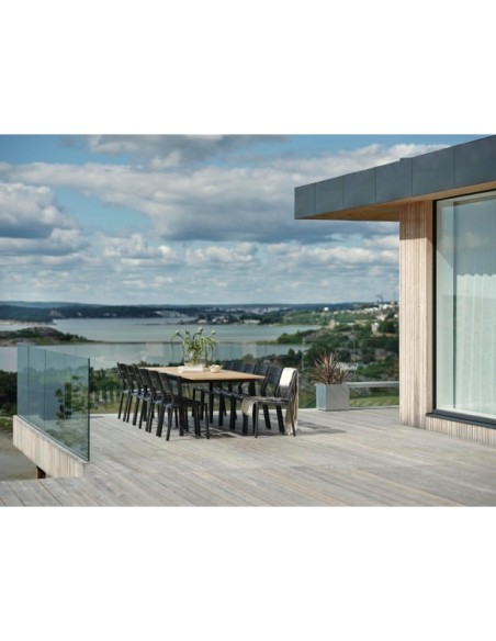 Mesa Extensible Exterior NAOS 220/320x100 cm de Comedor, Acero Inox, Teca FSC / Negro / Natural - Brafab