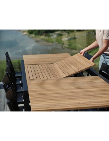 Mesa Extensible Exterior NAOS 220/320x100 cm de Comedor, Acero Inox, Teca FSC / Negro / Natural - Brafab
