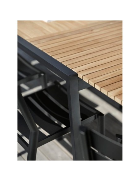 Mesa Extensible Exterior NAOS 220/320x100 cm de Comedor, Acero Inox, Teca FSC / Negro / Natural - Brafab