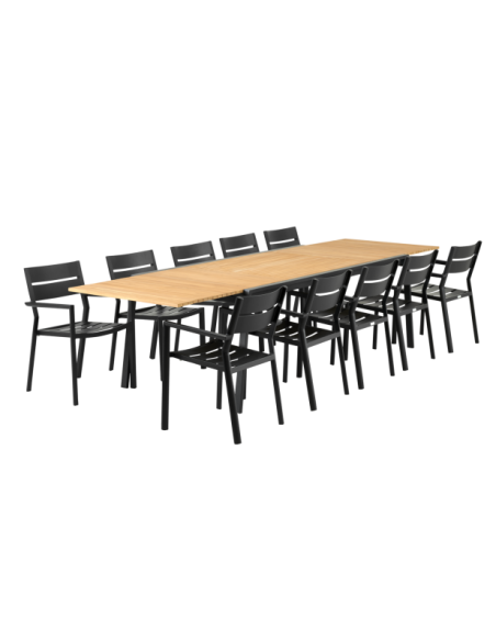 Mesa Extensible Exterior NAOS 220/320x100 cm de Comedor, Acero Inox, Teca FSC / Negro / Natural - Brafab