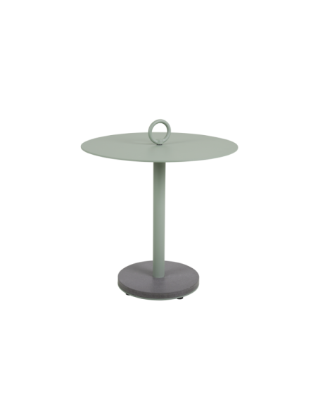 Mesa Auxiliar Exterior NIOBE Ø50 cm, Aluminio, Piedra compuesta / Verde Empolvado - Brafab