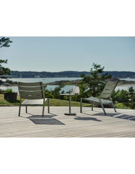 Mesa Auxiliar Exterior NIOBE Ø50 cm, Aluminio, Piedra compuesta / Verde Empolvado - Brafab