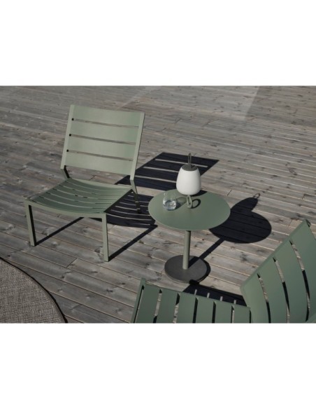 Mesa Auxiliar Exterior NIOBE Ø50 cm, Aluminio, Piedra compuesta / Verde Empolvado - Brafab