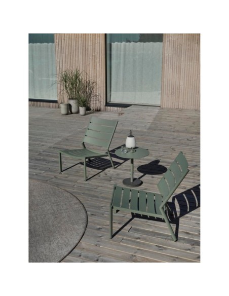 Mesa Auxiliar Exterior NIOBE Ø50 cm, Aluminio, Piedra compuesta / Verde Empolvado - Brafab