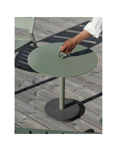 Mesa Auxiliar Exterior NIOBE Ø50 cm, Aluminio, Piedra compuesta / Verde Empolvado - Brafab