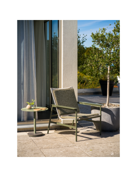 Mesa Auxiliar Exterior NIOBE Ø50 cm, Aluminio, Piedra compuesta / Verde Empolvado - Brafab