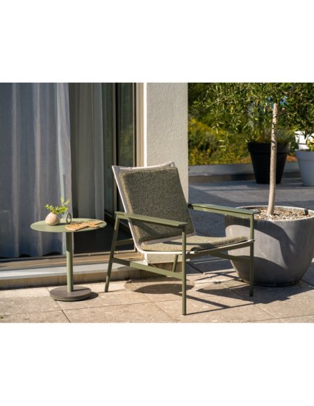 Mesa Auxiliar Exterior NIOBE Ø50 cm, Aluminio, Piedra compuesta / Verde Empolvado - Brafab