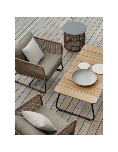 Mesa de Centro Exterior NOLLI 140x70 cm, Aluminio, Madera de Teca / Negro / Teca - Brafab