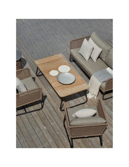 Mesa de Centro Exterior NOLLI 140x70 cm, Aluminio, Madera de Teca / Negro / Teca - Brafab