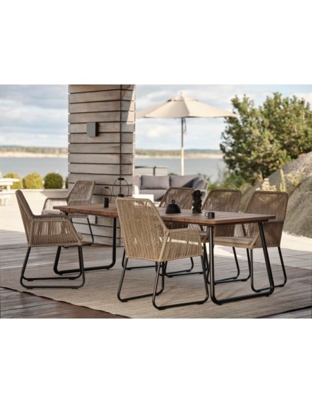 Mesa Exterior NOLLI 225x90 cm de Comedor, Aluminio, Olefina / Negro / Teca - Brafab