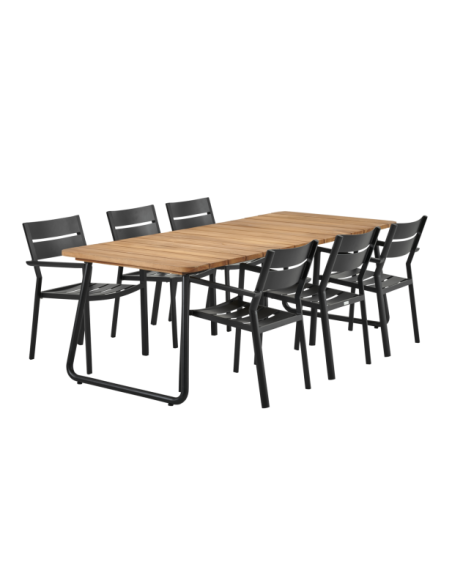 Mesa Exterior NOLLI 225x90 cm de Comedor, Aluminio, Olefina / Negro / Teca - Brafab