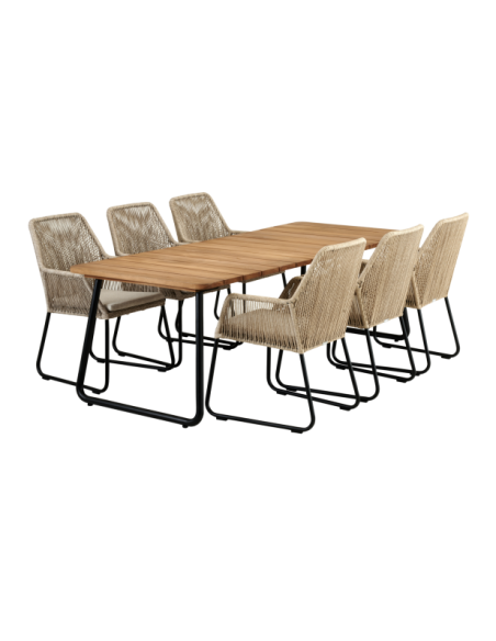 Mesa Exterior NOLLI 225x90 cm de Comedor, Aluminio, Olefina / Negro / Teca - Brafab