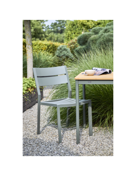 Mesa Bistró Exterior NOX 70x70 cm, Aluminio, Madera de Bambú / Verde / Natural - Brafab