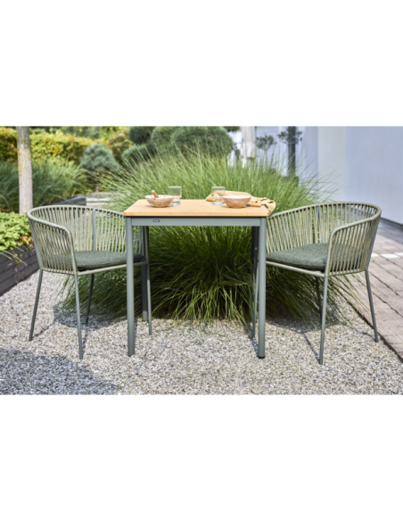 Mesa Bistró Exterior NOX 70x70 cm, Aluminio, Madera de Bambú / Verde / Natural - Brafab