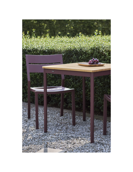 Mesa Bistró Exterior NOX 70x70 cm, Aluminio, Madera de Bambú / Rojo Zin / Natural - Brafab