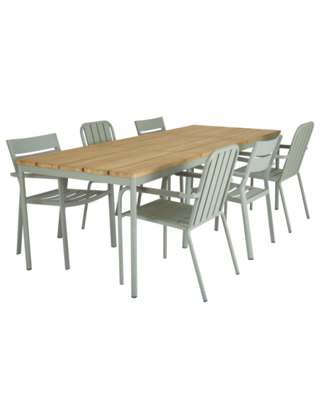 Mesa Exterior NOX 240x90 cm de Comedor, Aluminio, Madera de Teca FSC / Verde Empolvado / Natural - Brafab