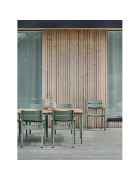 Mesa Exterior NOX 240x90 cm de Comedor, Aluminio, Madera de Teca FSC / Verde Empolvado / Natural - Brafab
