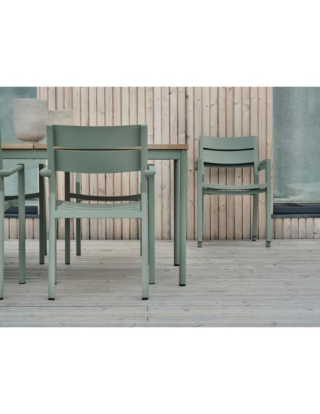 Mesa Exterior NOX 240x90 cm de Comedor, Aluminio, Madera de Teca FSC / Verde Empolvado / Natural - Brafab