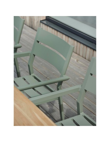 Mesa Exterior NOX 240x90 cm de Comedor, Aluminio, Madera de Teca FSC / Verde Empolvado / Natural - Brafab