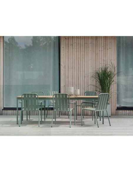 Mesa Exterior NOX 240x90 cm de Comedor, Aluminio, Madera de Teca FSC / Verde Empolvado / Natural - Brafab