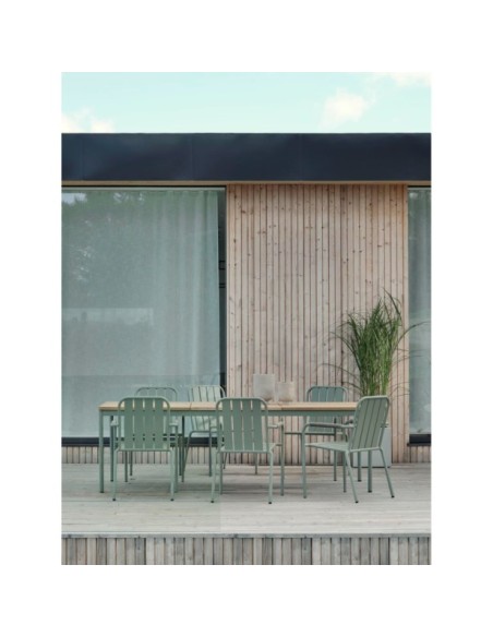 Mesa Exterior NOX 240x90 cm de Comedor, Aluminio, Madera de Teca FSC / Verde Empolvado / Natural - Brafab