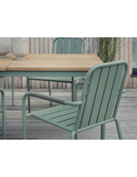 Mesa Exterior NOX 240x90 cm de Comedor, Aluminio, Madera de Teca FSC / Verde Empolvado / Natural - Brafab