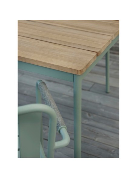 Mesa Exterior NOX 240x90 cm de Comedor, Aluminio, Madera de Teca FSC / Verde Empolvado / Natural - Brafab