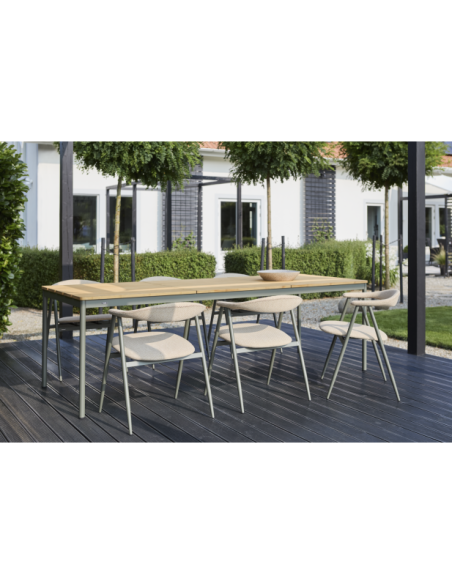 Mesa Exterior NOX 238x90 cm de Comedor, Aluminio, Madera de Bambú / Verde Nórdico / Natural - Brafab