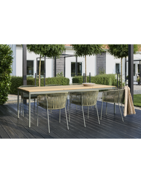 Mesa Exterior NOX 238x90 cm de Comedor, Aluminio, Madera de Bambú / Verde Nórdico / Natural - Brafab