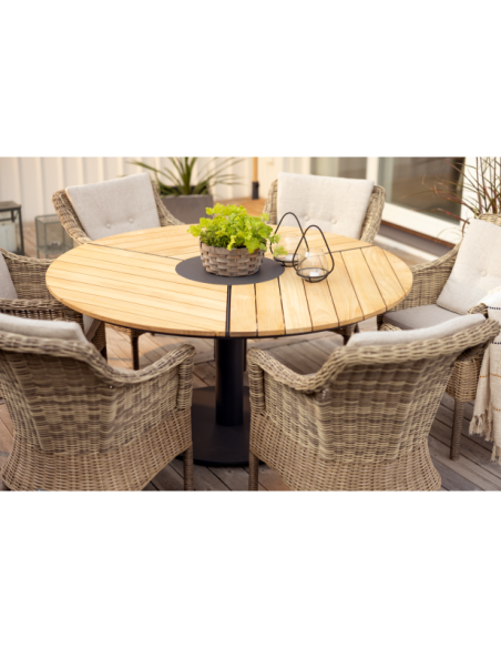 Mesa Exterior PEACE WOOD Ø150 cm de Comedor, Aluminio, Madera de Teca / Antracita / Natural - Brafab