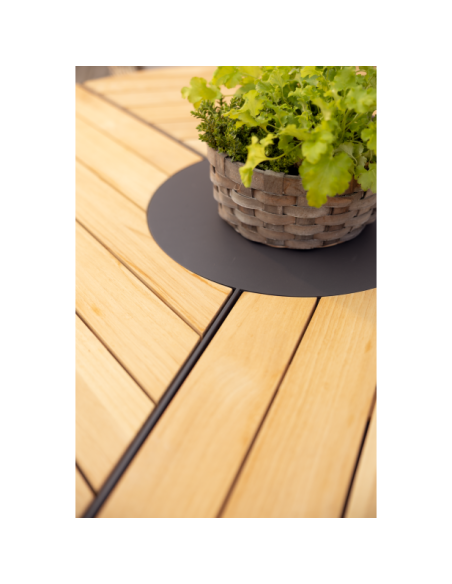 Mesa Exterior PEACE WOOD Ø150 cm de Comedor, Aluminio, Madera de Teca / Antracita / Natural - Brafab
