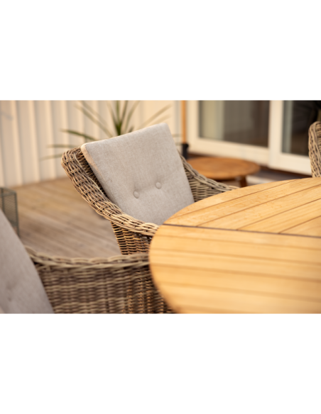 Mesa Exterior PEACE WOOD Ø150 cm de Comedor, Aluminio, Madera de Teca / Antracita / Natural - Brafab